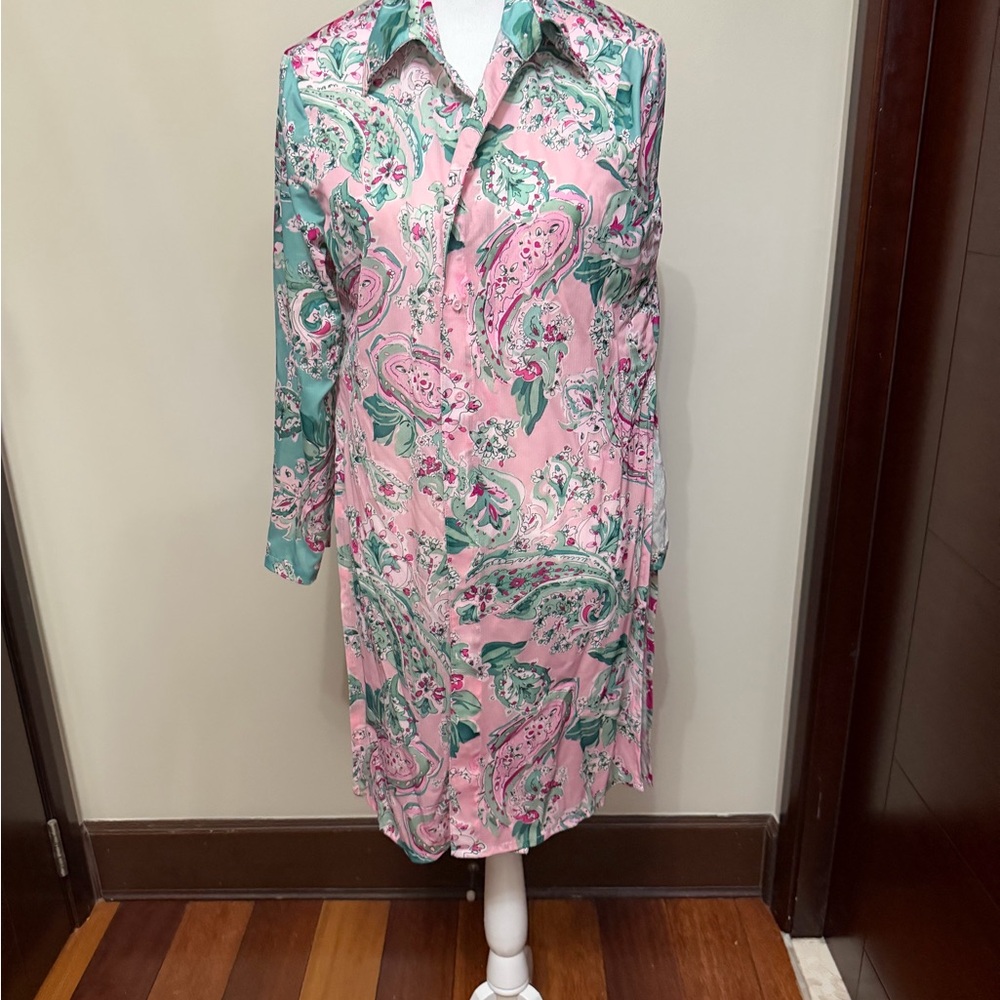 Carmen Marc Valvo Pink and Blue Floral Swim Coverup new - Picture 5 of 12